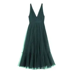 پیراهن مجلسی توری دودامنه آبی نفتی بلند سایز 32 تا 62