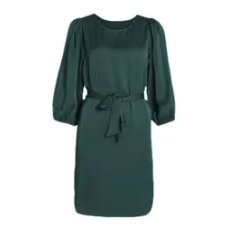 پیراهن ساتن آزاد کوتاه مشکی کمربند دار سایز 32 تا 62