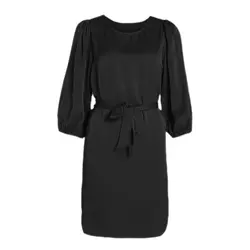 پیراهن ساتن آزاد کوتاه مشکی کمربند دار سایز 32 تا 62