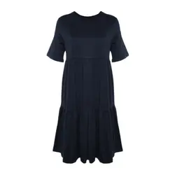 پیراهن دودامنه آبی نفتی آستین کوتاه سایز 32 تا 62