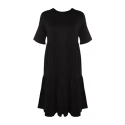 پیراهن دودامنه آبی نفتی آستین کوتاه سایز 32 تا 62