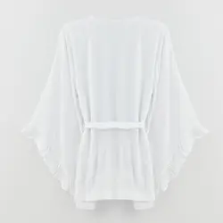 مانتو کمربند دار ابروبادی مشکی آستین انجل رافلدار سایز 32 تا 62