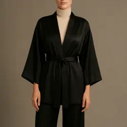 ربدوشامبر کوتاه کیمونو ساتن آبی نفتی سایز 32 تا 62