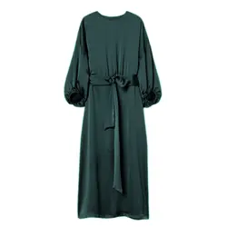 پیراهن مجلسی آستین کش آبی نفتی ساتن سایز 32 تا 62