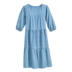 پیراهن لی آستین سه ربع سه دامنه چیندار سایز 32 تا 62