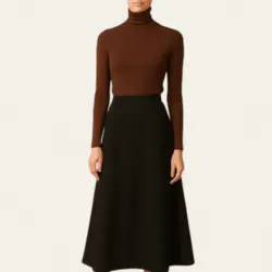 دامن میدی کمرکش کرپ نخ مشکی ای لاین سایز 32 تا 62