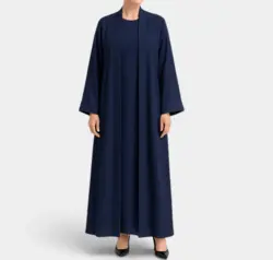مانتو کیمونو عبایی بلند جلوباز نخی ابروبادی آبی نفتی سایز 32 تا 62 (رنگبندی موجود)