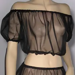 لباس خواب کراپ تاپ دکلته و دامن توری مشکی سایز 32 تا 62 (رنگبندی موجود)