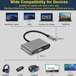 هاب 5 پورت Type-C مدل Type-C to HDMI VGA 5 in 1