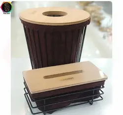 سطل و دستمال مشکی چوبی تیموتی