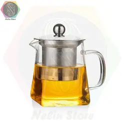 قوری شیشه ای 750ml پیرکس(بوروسیلیکات)با درب و فیلتر استیل کف مربع کد23c12