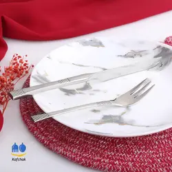 کارد و چنگال میوه خوری سه بعدی برند رولنزا - مدل کویین - استیل براق