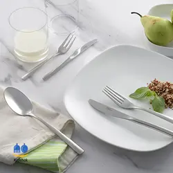 سرویس قاشق چنگال برند ناب استیل - مدل فلورانس - 136 پارچه (پایه دار) - استیل براق