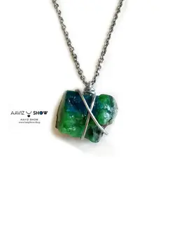 گردنبند سنگ آپاتیت Apatite سبز و آبی استثنایی و انحصاری A414