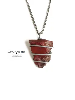 خرید گردنبند جاسپر قرمز اصل و راف و معدنی A412 راف | سنگشو