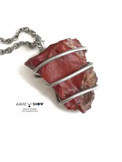 خرید گردنبند جاسپر قرمز اصل و راف و معدنی A412 راف | سنگشو