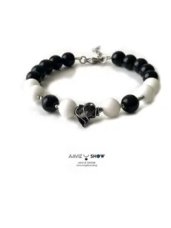 دستبند تورمالین راف بهمراه مهره های اونیکس و جاسپر D027سنگشو