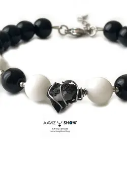 دستبند تورمالین راف بهمراه مهره های اونیکس و جاسپر D027سنگشو