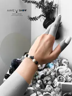 دستبند تورمالین راف بهمراه مهره های اونیکس و جاسپر D027سنگشو