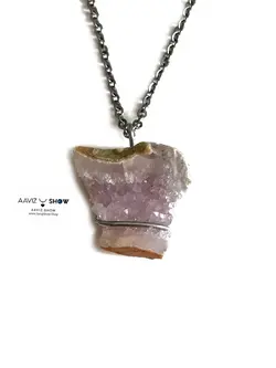 تهیه و خریدگردنبند سنگ راف آمیتیست با فرم ویژه A225راف|سنگشو