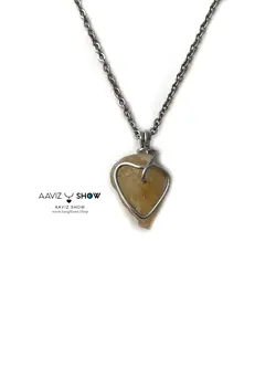 آویز کریستال سیترین معدنی با بافت مفتولی قلب S504 سنگشو