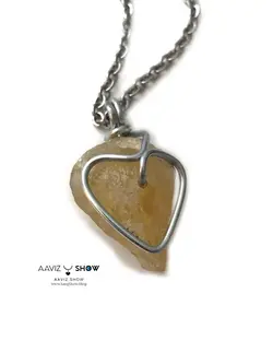 آویز کریستال سیترین معدنی با بافت مفتولی قلب S504 سنگشو