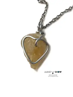 آویز کریستال سیترین معدنی با بافت مفتولی قلب S504 سنگشو