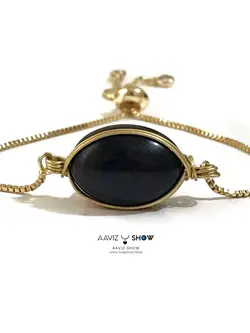 دستبند سنگ اونیکس onyx تراش بیضی زیبا نمونه دستساز و معدنی D049