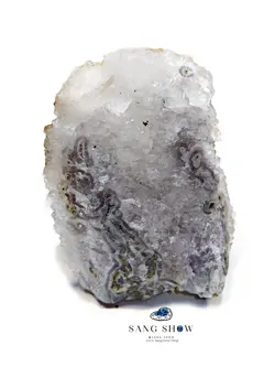 کریستال کوارتز با ژئود آمیتیست و رگه های عقیق خزه زیبا S770