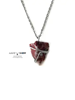 آویز عقیق جاسپر قرمز زیبا و اصل و معدنی A630 راف | سنگشو