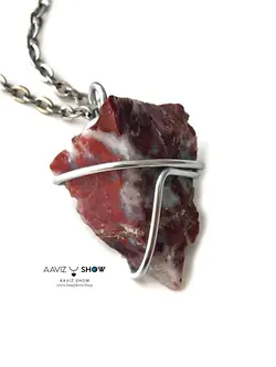 آویز عقیق جاسپر قرمز زیبا و اصل و معدنی A630 راف | سنگشو