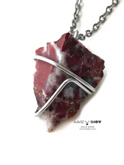 آویز عقیق جاسپر قرمز زیبا و اصل و معدنی A630 راف | سنگشو