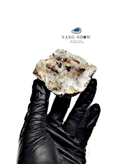 سلنایت شفاف و هیولاندیت در ژئود کریستال کوارتز زیبا و اصل S905