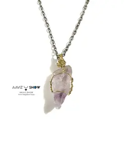 آویز راف آمیتیست در دل کوارتز با بافت مفتولی ویژه A802 سنگشو