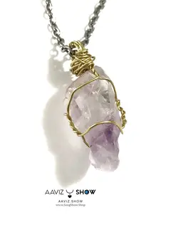 آویز راف آمیتیست در دل کوارتز با بافت مفتولی ویژه A802 سنگشو