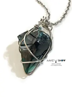گردنبند سنگی ابسیدین سبز نمونه راف و معدنی انحصاری سنگشو A909