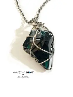 گردنبند سنگی ابسیدین سبز نمونه راف و معدنی انحصاری سنگشو A909