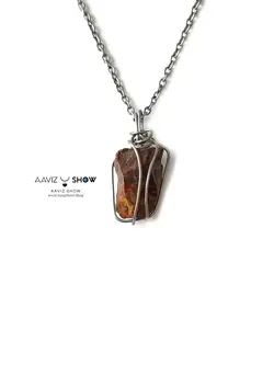 گردنبند راف موکائیت با قاب مفتولی خاص اصل و معدنی A931 راف