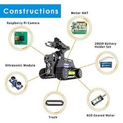 کیت مدل ربات هوشمند WiFi WiFi Gewbot برای Raspberry Pi 4/3 B+/B با بازوی رباتیک 4-DOF OpenCV Target Video Rasptank با PDF