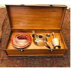 زعفران کادویی جعبه MDF و قوری و هاونگ 8گرم زعفران ممتاز