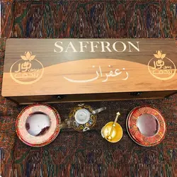 زعفران کادویی جعبه MDF بزرگ با قوری و هاون  2 مثقال زعفران