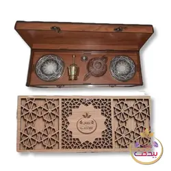 زعفران کادویی جعبه MDF بزرگ با قوری و هاونگ 16گرم زعفران ممتاز