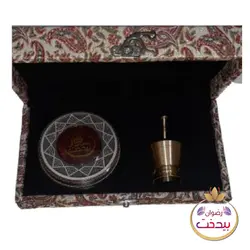 جعبه زعفران ترمه با هاون و ظرف خاتم 