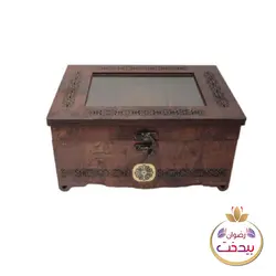 جعبه چوبی دمنوش و تیبک و خشکبار درب شیشه ایی مدل D37