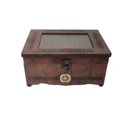 جعبه چوبی دمنوش و تیبک و خشکبار درب شیشه ایی مدل D37