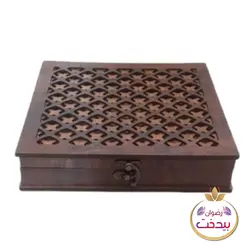 جعبه چوبی کادویی  آجیل و شکلات مدل حصیری مدل D7