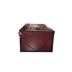 جعبه زعفران چوبی مدل 06  رنگ ماهگونی با هاون نقلی و قوری و ظرف خاتم 3گرم 