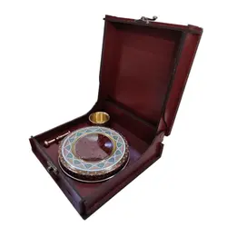 جعبه زعفران چوبی مدل 04 رنگ ماهگونی با هاون نقلی و ظرف خاتم 5 گرم