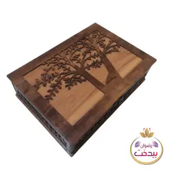 جعبه چوبی دمنوش و تیبک و خشکبار طرح درختی رنگ گردویی تیره