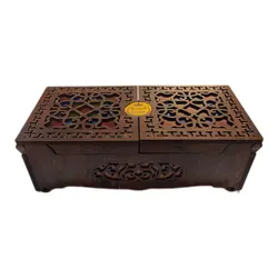 جعبه زعفران چوبی دو درب مدل صدف